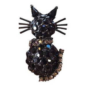 Sweet Romance Black Swarovski Crystal Cat Vintage Brooch